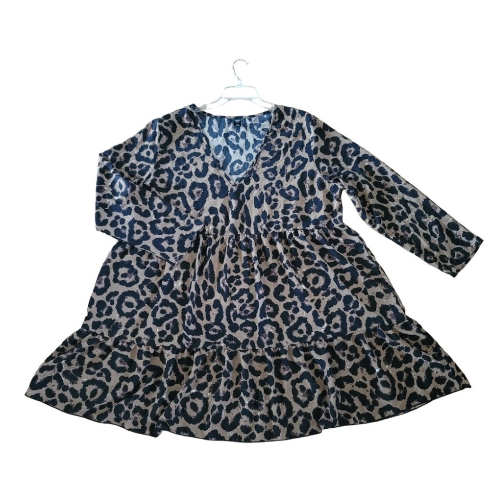 Curve Plus Leopard Print A Line Tiered Ruffle Hem Dress 2X - Picture 4 of 7